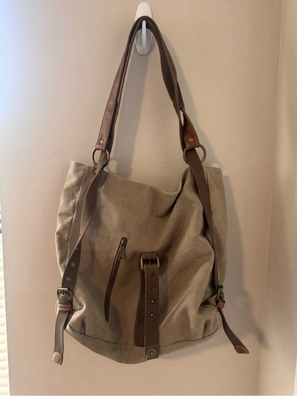 Cargoit Convertible 3-Way Canvas Backpack Tote Bag (Khaki / One Size)